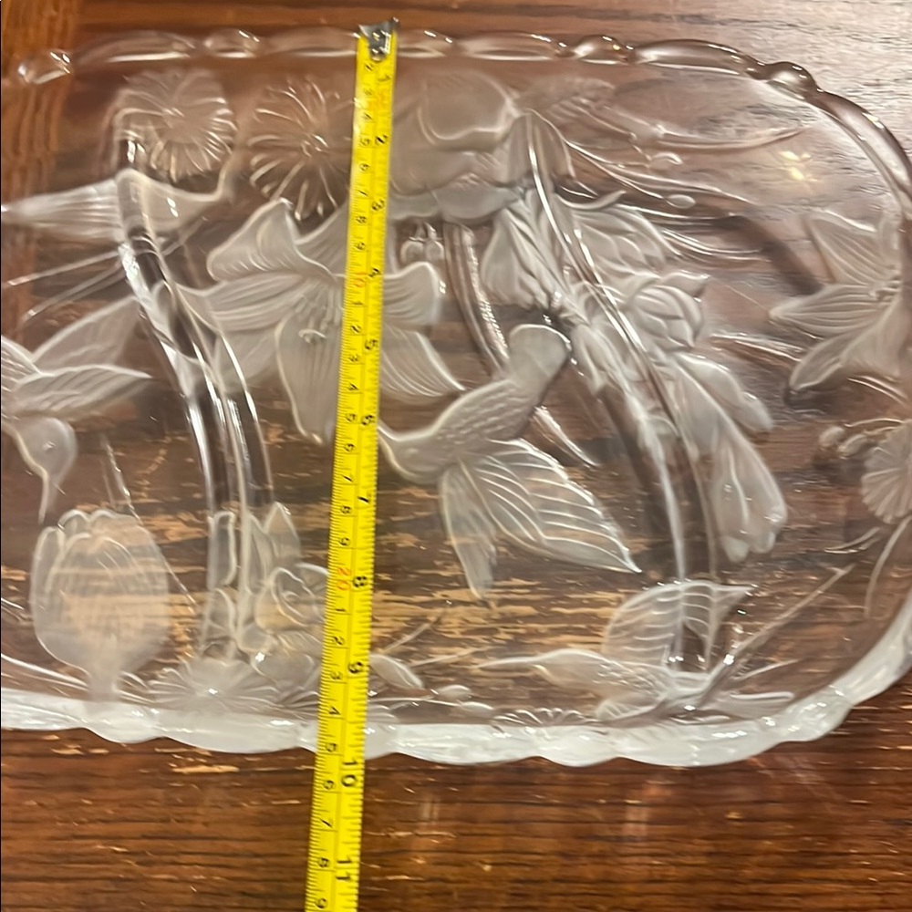 Vintage Elegant Hummingbird / flowers Clear Glass Floral Tray - Picture 4 of 4